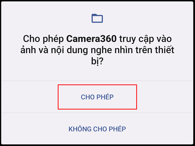 Cấp quyền cho phép Camera360 truy cập vào ảnh